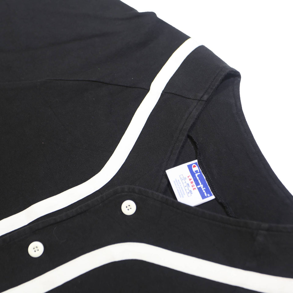 CHAMPION Mens Black & White Classic Baseball Style L Short Sleeve Button Neck