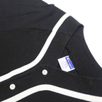 CHAMPION Mens Black & White Classic Baseball Style L Short Sleeve Button Neck