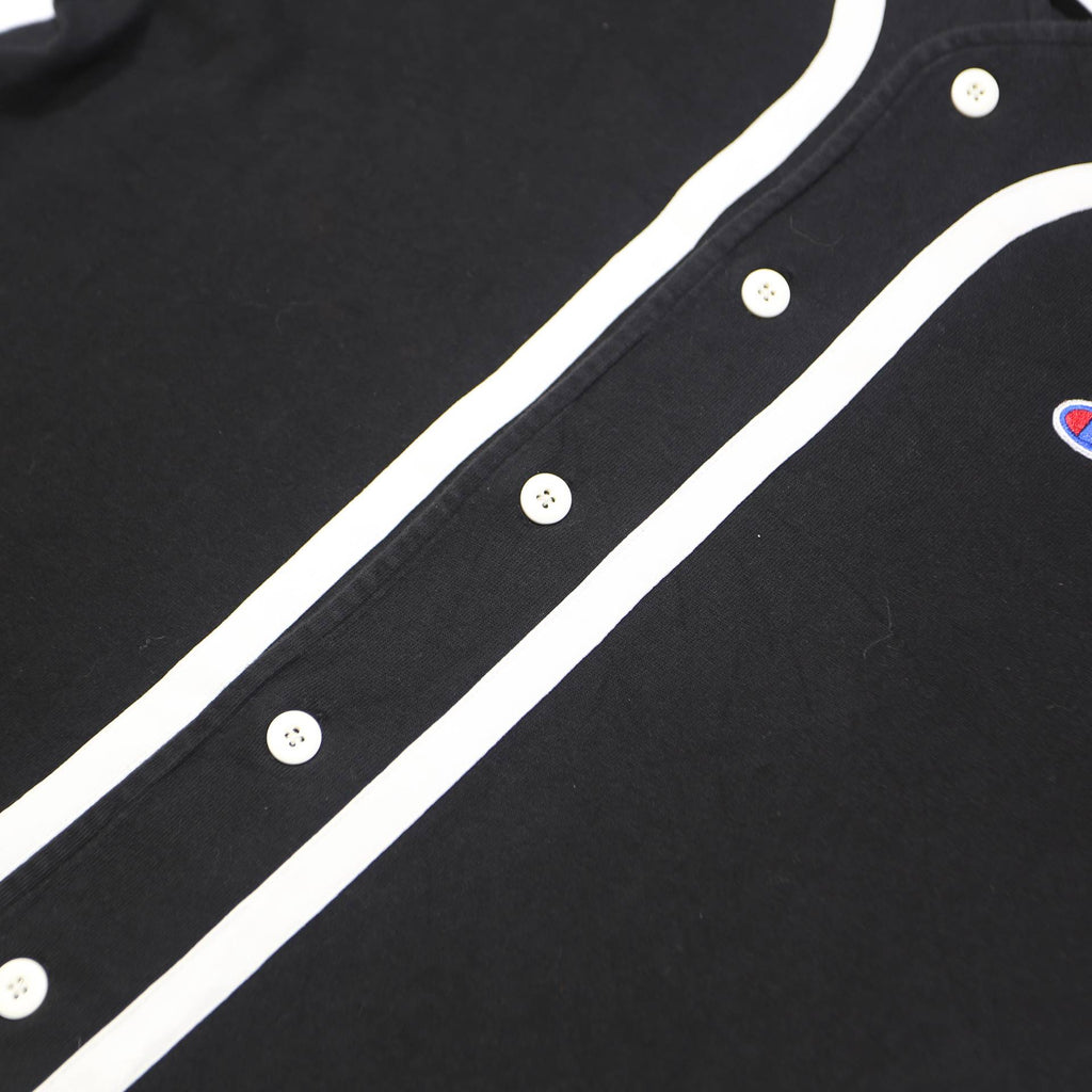 CHAMPION Mens Black & White Classic Baseball Style L Short Sleeve Button Neck