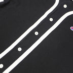 CHAMPION Mens Black & White Classic Baseball Style L Short Sleeve Button Neck
