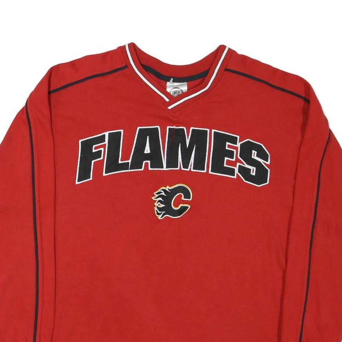 NHL Mens Red Flames Long Sleeve V-Neck Cotton Blend T-Shirt S Sportswear