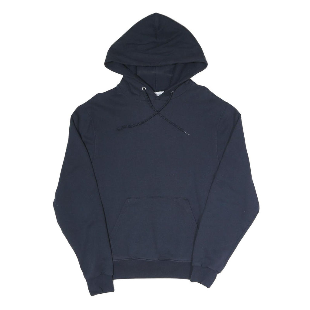 CHAMPION Mens Navy Blue Hoodie S Cotton Blend Pullover Drawstring Pocket