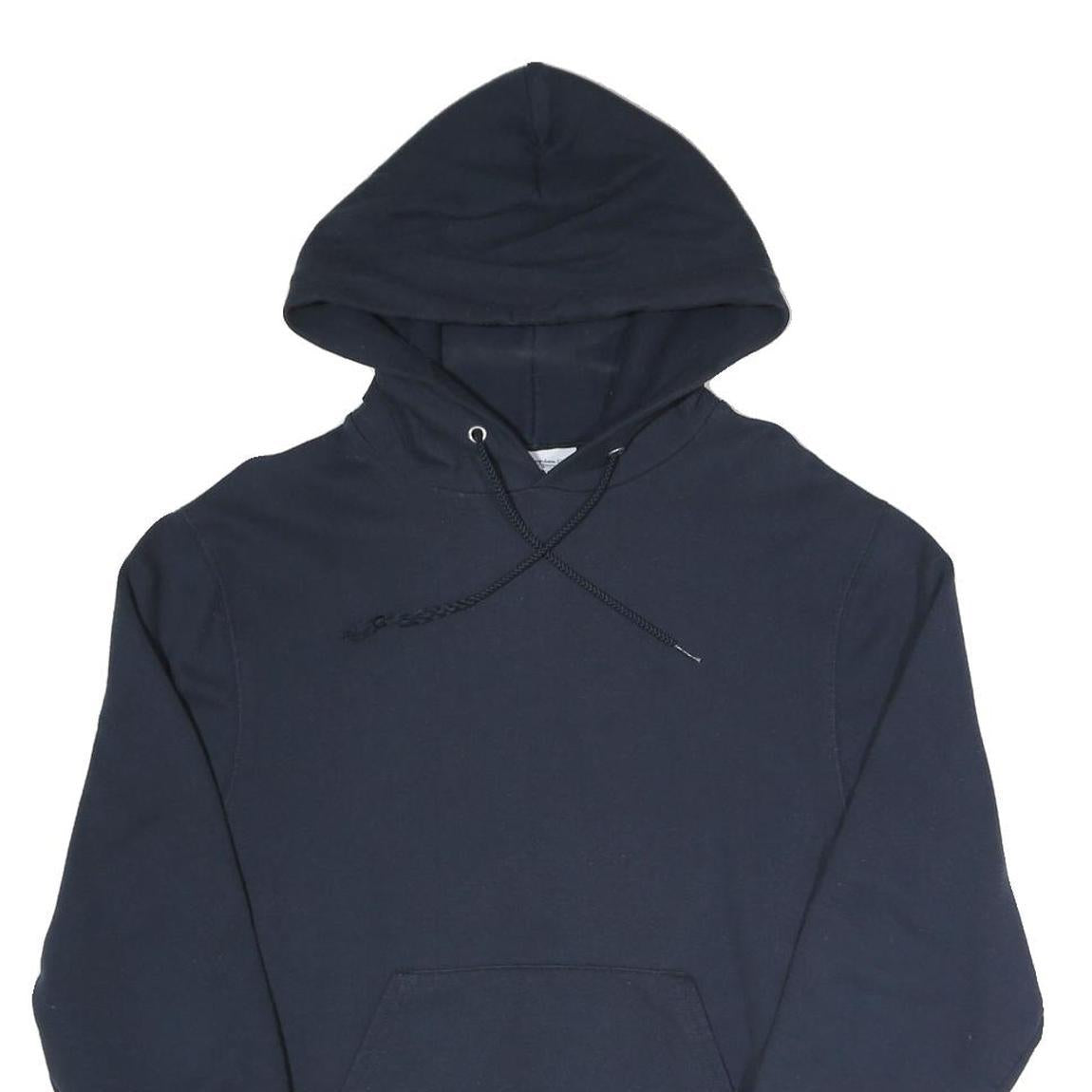 CHAMPION Mens Navy Blue Hoodie S Cotton Blend Pullover Drawstring Pocket