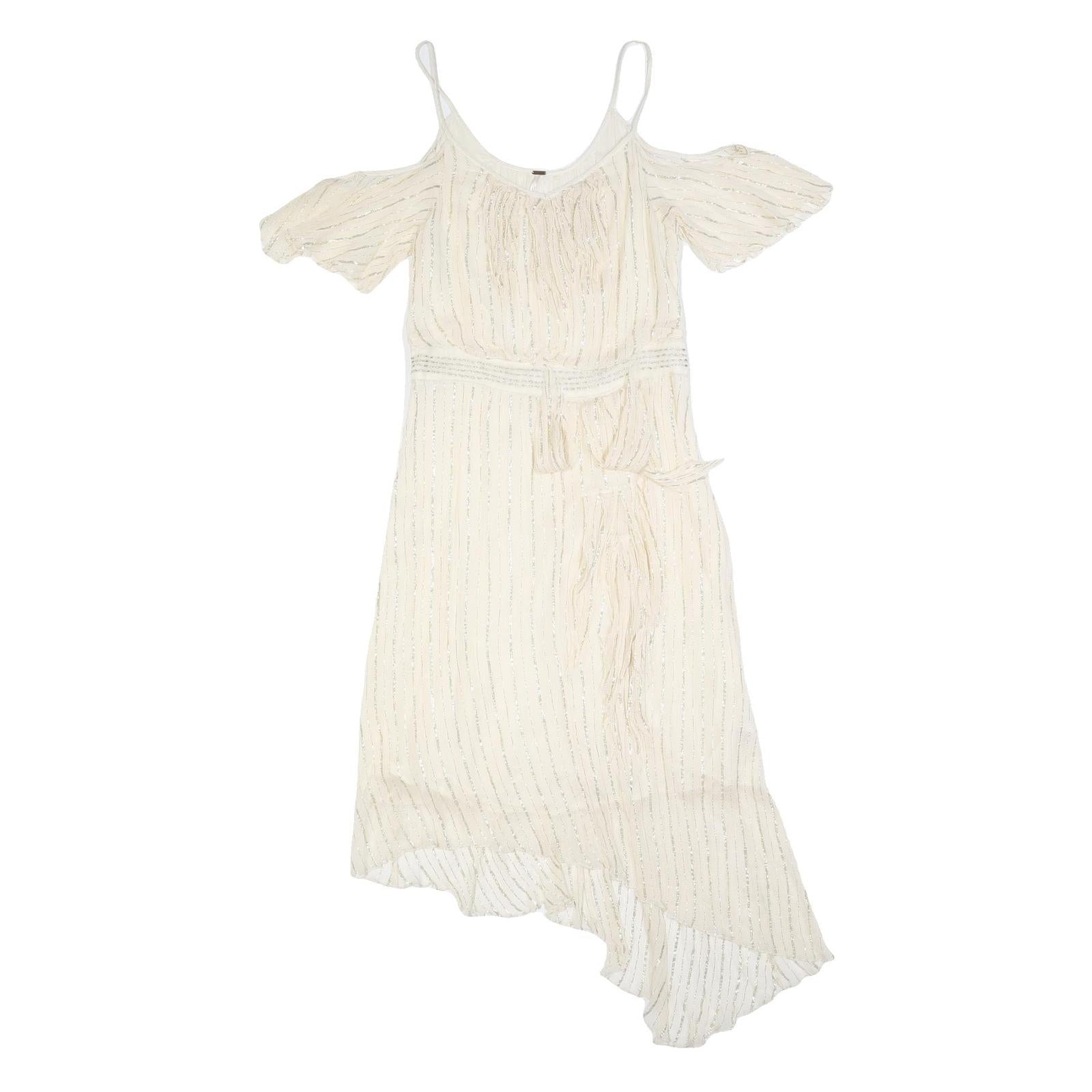 FREE PEOPLE Womens Cream & Silver Cold Shoulder Fit & Flare Woven Midi Dress