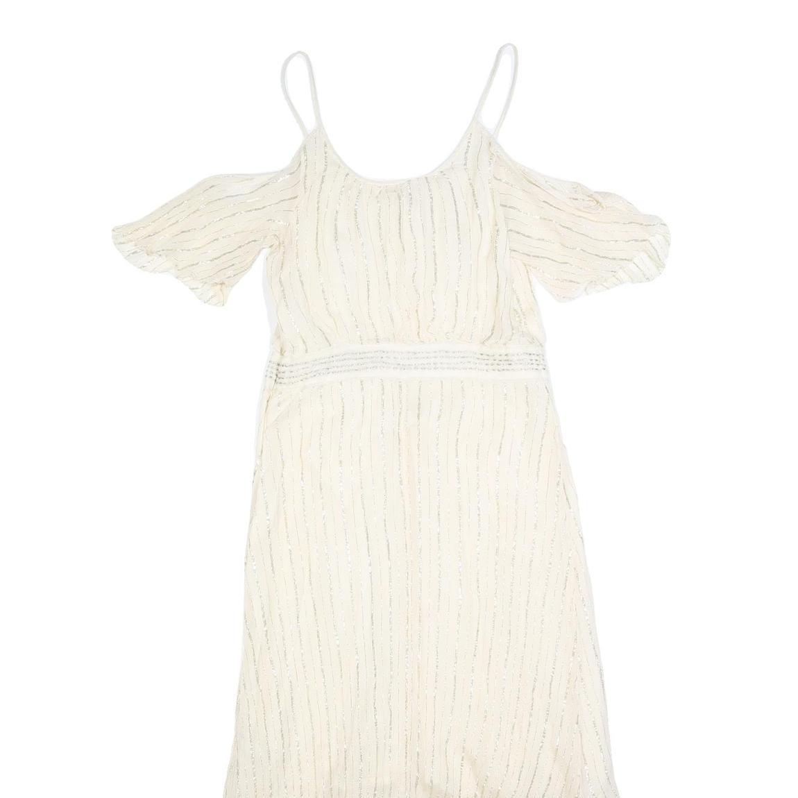 FREE PEOPLE Womens Cream & Silver Cold Shoulder Fit & Flare Woven Midi Dress
