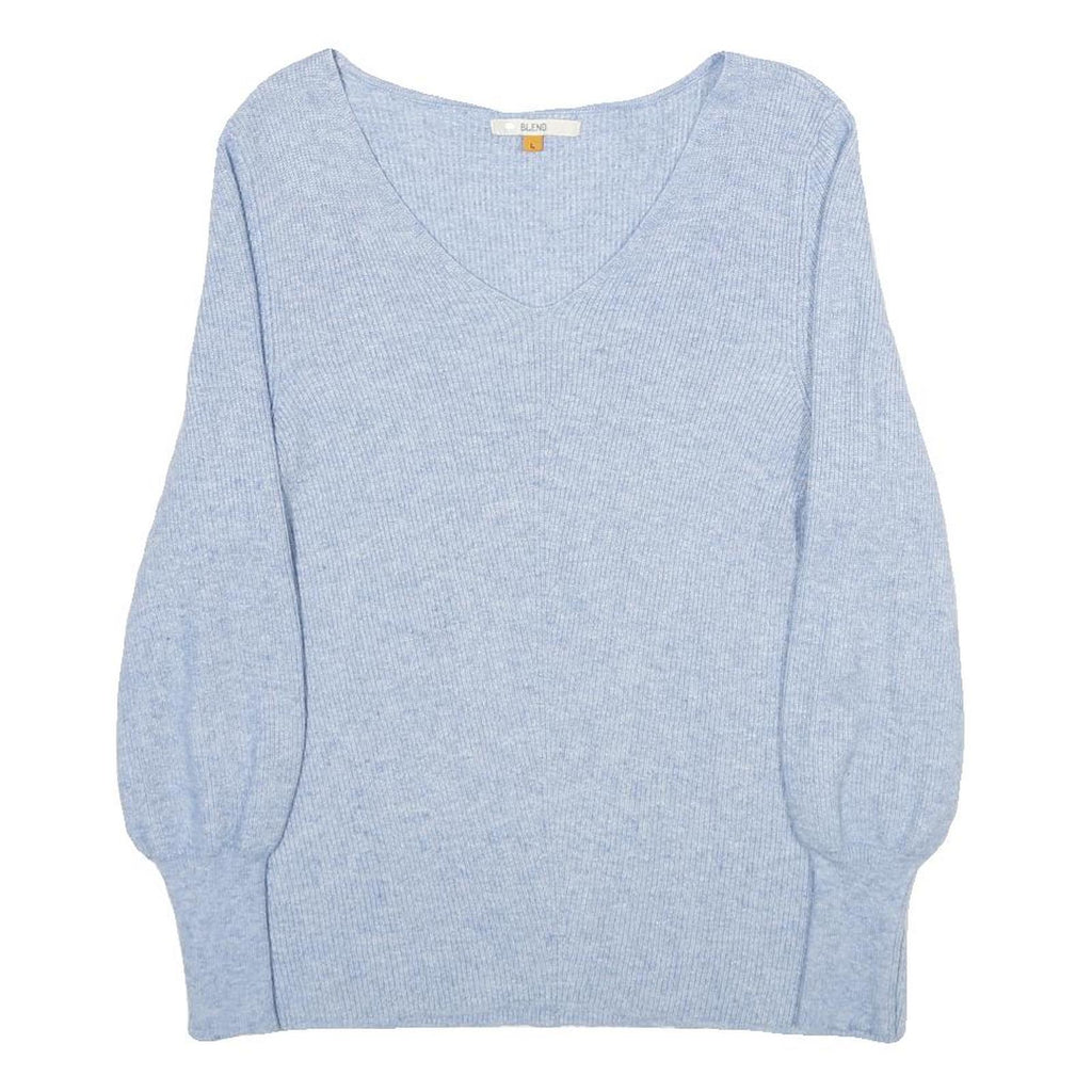 BLEND Womens Blue Jumper V-Neck Basic Knit L Comfortable Stylish Soft