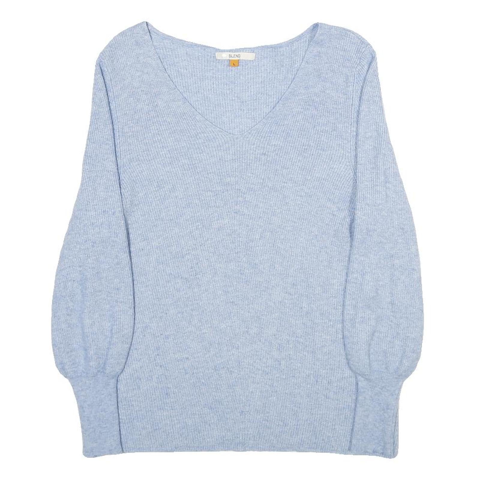 BLEND Womens Blue Jumper V-Neck Basic Knit L Comfortable Stylish Soft