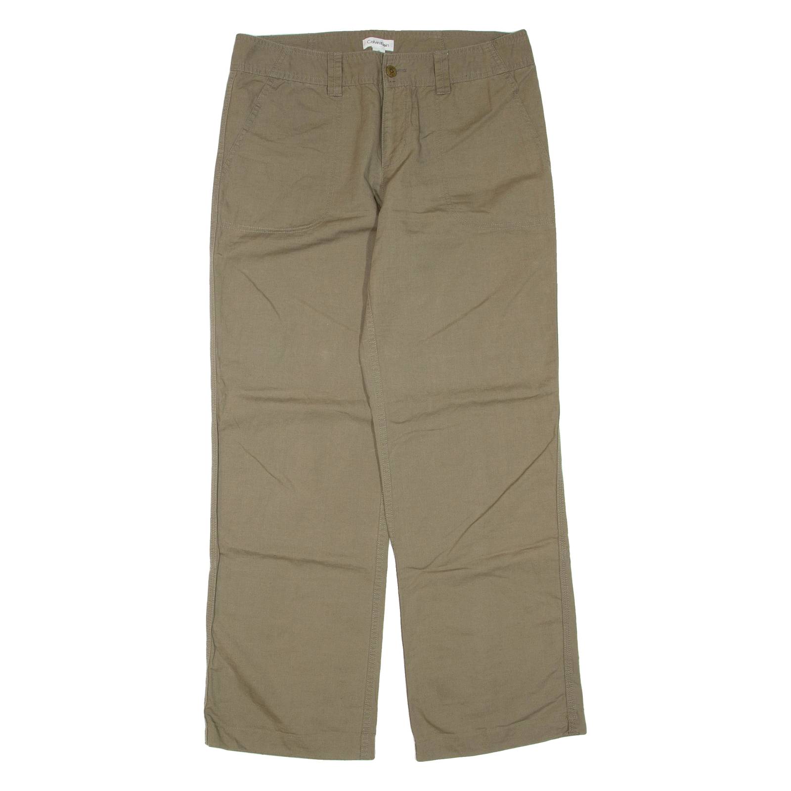 CALVIN KLEIN Womens Trousers Green Regular Straight Linen W32 L32