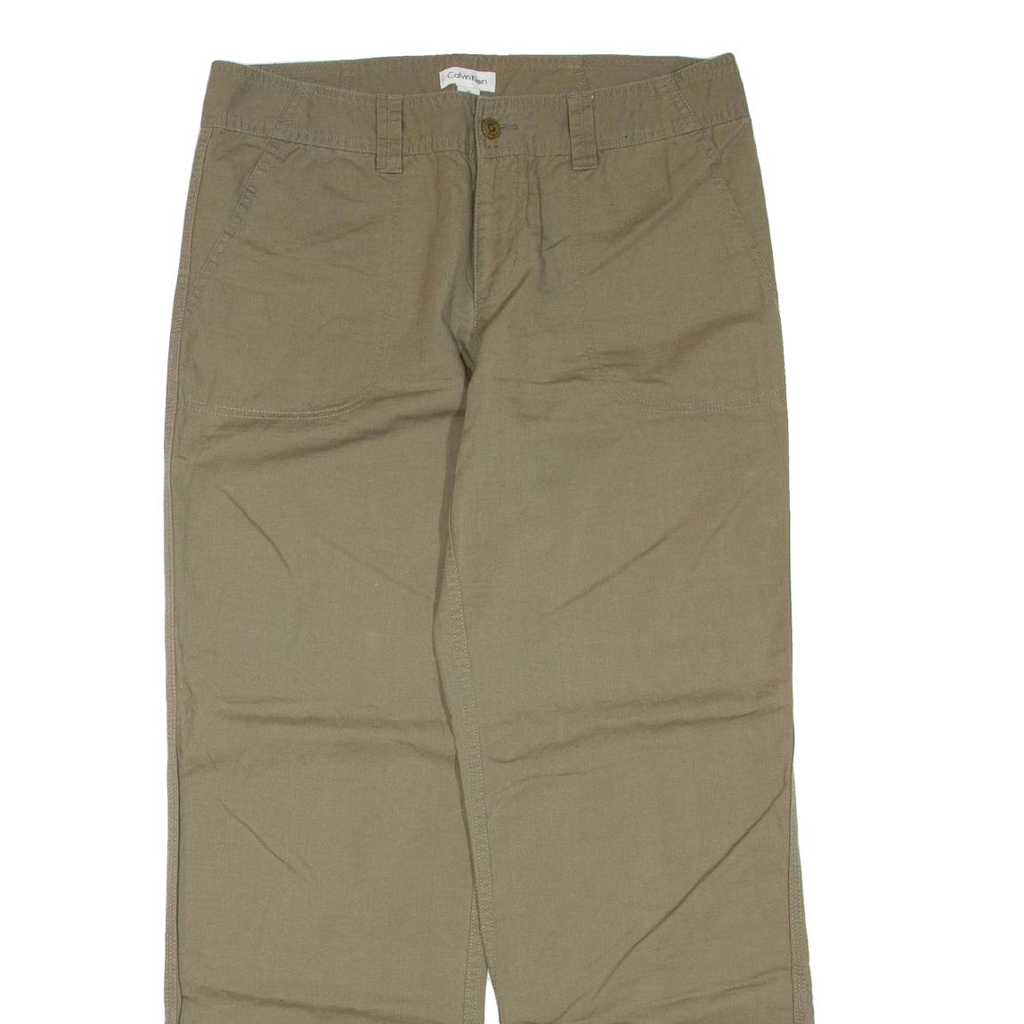 CALVIN KLEIN Womens Trousers Green Regular Straight Linen W32 L32