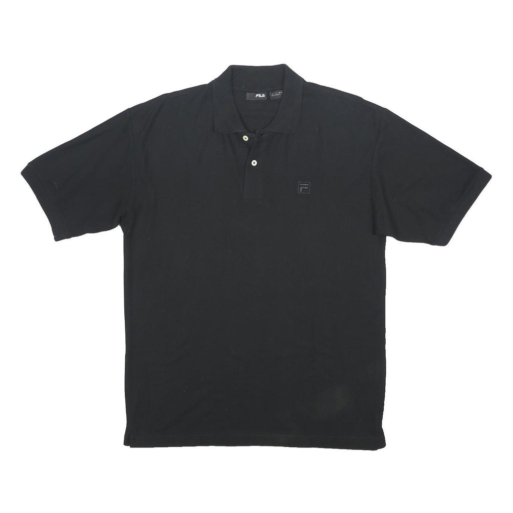 FILA Mens Black Short Sleeve Plain L Classic Cotton Polo Shirt Casual