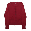 EDDIE BAUER Womens Red Cotton Blend Plain Crew Neck Basic Knit M Cardigan Button