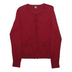 EDDIE BAUER Womens Red Cotton Blend Plain Crew Neck Basic Knit M Cardigan Button