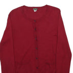EDDIE BAUER Womens Red Cotton Blend Plain Crew Neck Basic Knit M Cardigan Button