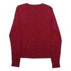 EDDIE BAUER Womens Red Cotton Blend Plain Crew Neck Basic Knit M Cardigan Button