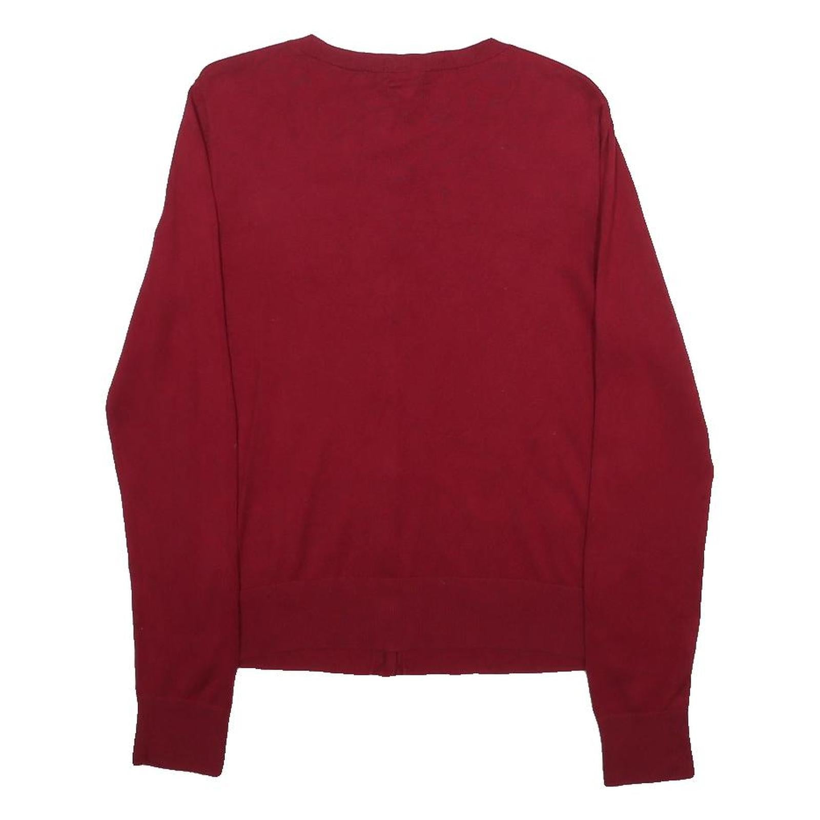 EDDIE BAUER Womens Red Cotton Blend Plain Crew Neck Basic Knit M Cardigan Button