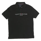 TOMMY HILFIGER Mens Black Short Sleeve Logo Polo Shirt M Cotton Blend Casual