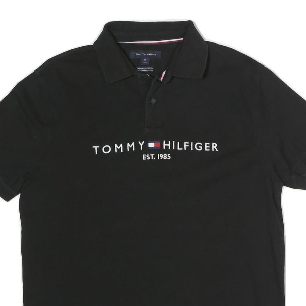 TOMMY HILFIGER Mens Black Short Sleeve Logo Polo Shirt M Cotton Blend Casual