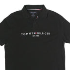 TOMMY HILFIGER Mens Black Short Sleeve Logo Polo Shirt M Cotton Blend Casual