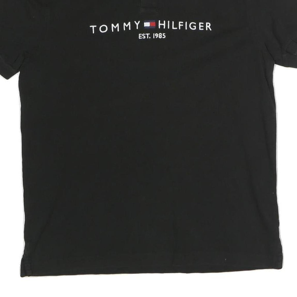 TOMMY HILFIGER Mens Black Short Sleeve Logo Polo Shirt M Cotton Blend Casual