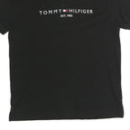 TOMMY HILFIGER Mens Black Short Sleeve Logo Polo Shirt M Cotton Blend Casual