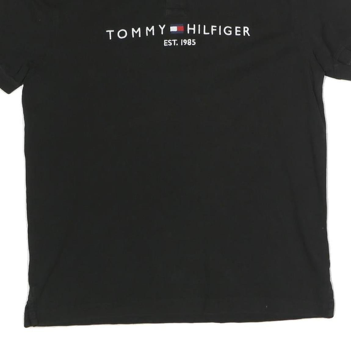 TOMMY HILFIGER Mens Black Short Sleeve Logo Polo Shirt M Cotton Blend Casual