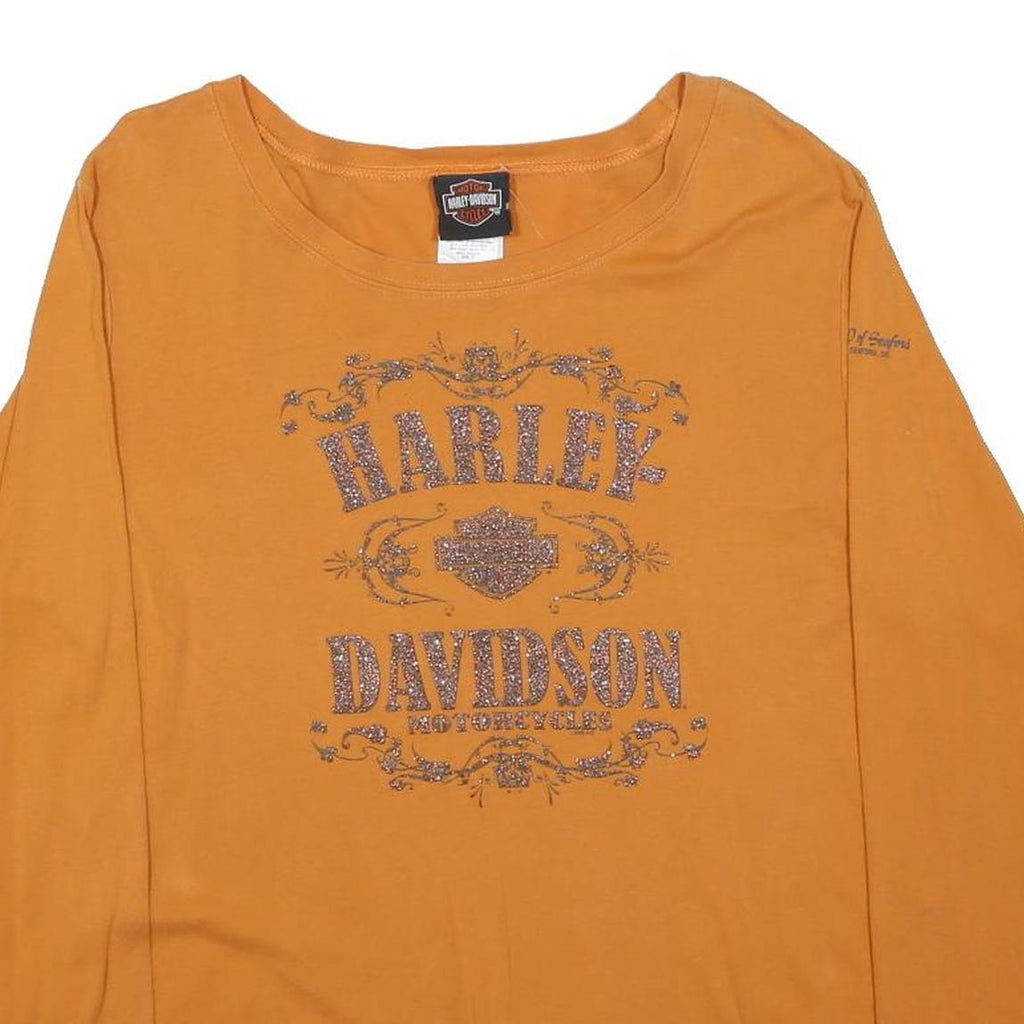 HARLEY DAVIDSON Womens Orange Long Sleeve Crew Neck T-Shirt XL Glitter Logo