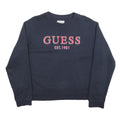 GUESS Womens Navy Blue Sweatshirt M Crew Neck Cotton Logo Print
