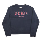 GUESS Womens Navy Blue Sweatshirt M Crew Neck Cotton Logo Print
