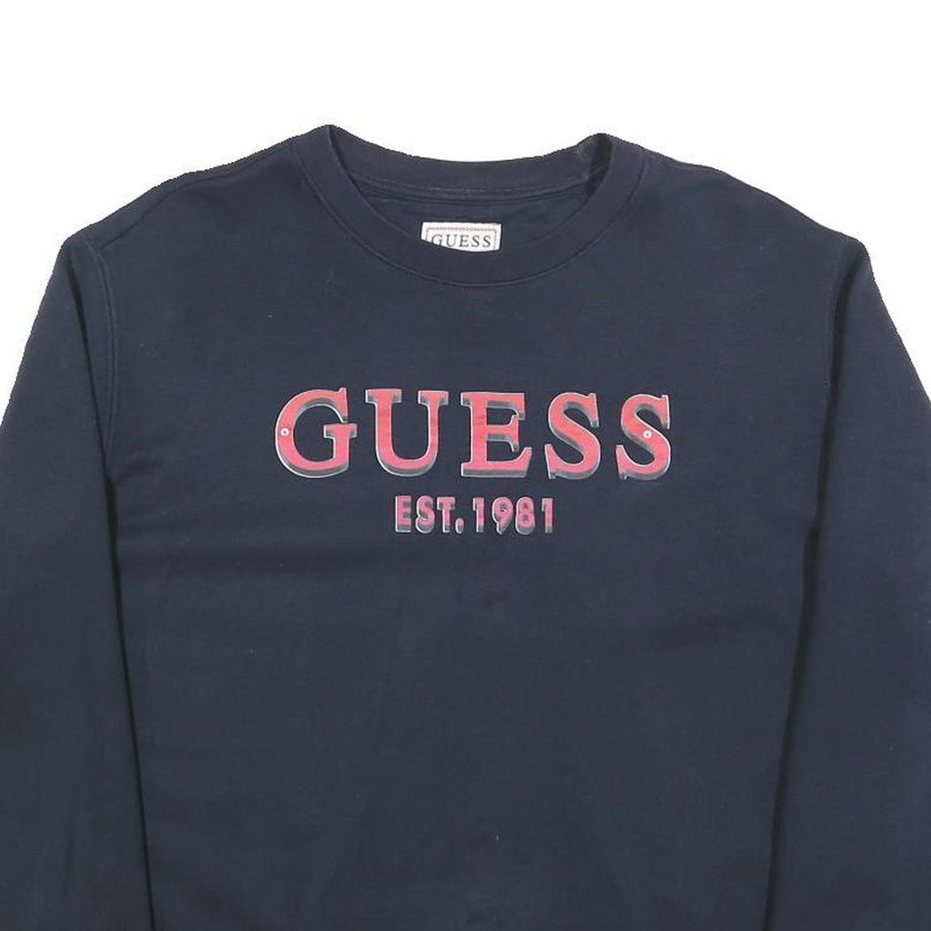 GUESS Womens Navy Blue Sweatshirt M Crew Neck Cotton Logo Print