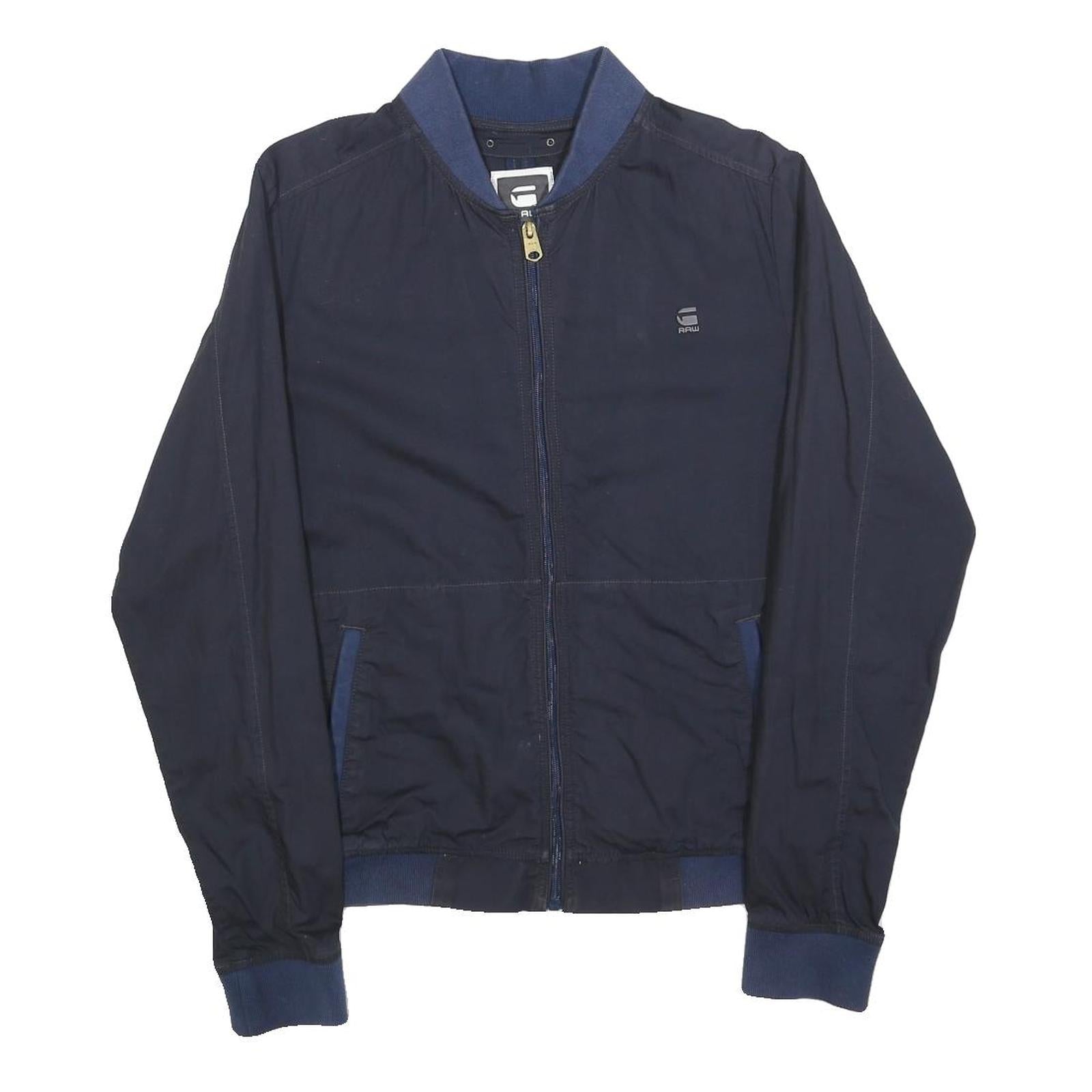 G-STAR Mens Navy Blue Bomber Jacket S Cotton Blend Zip Plain Stylish Lightweight