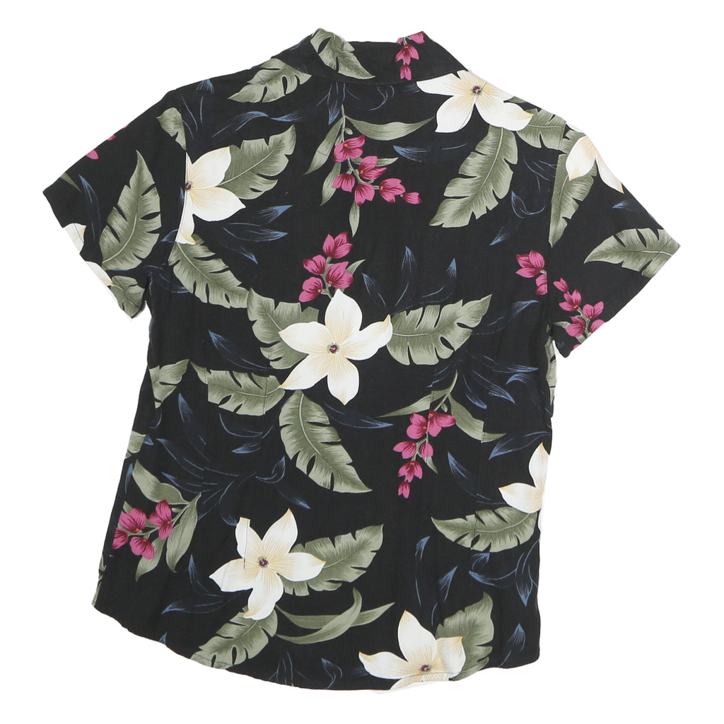 CARRIBEAN JOE Womens Black Floral Print Cotton Shirt S Tropical Summer Blouse
