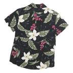 CARRIBEAN JOE Womens Black Floral Print Cotton Shirt S Tropical Summer Blouse
