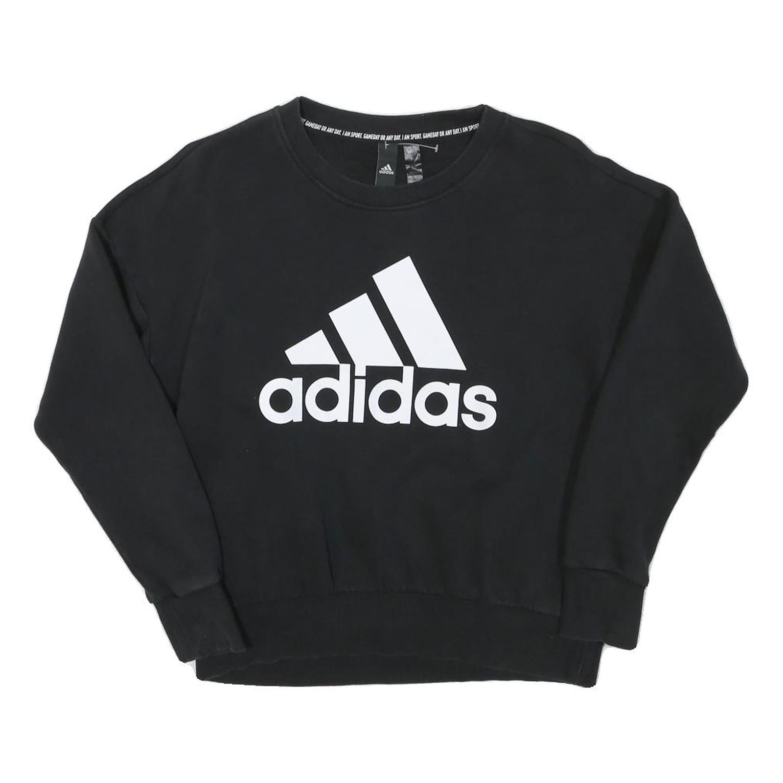 ADIDAS Womens Black Cotton Blend Crew Neck Sweatshirt XS Logo Print