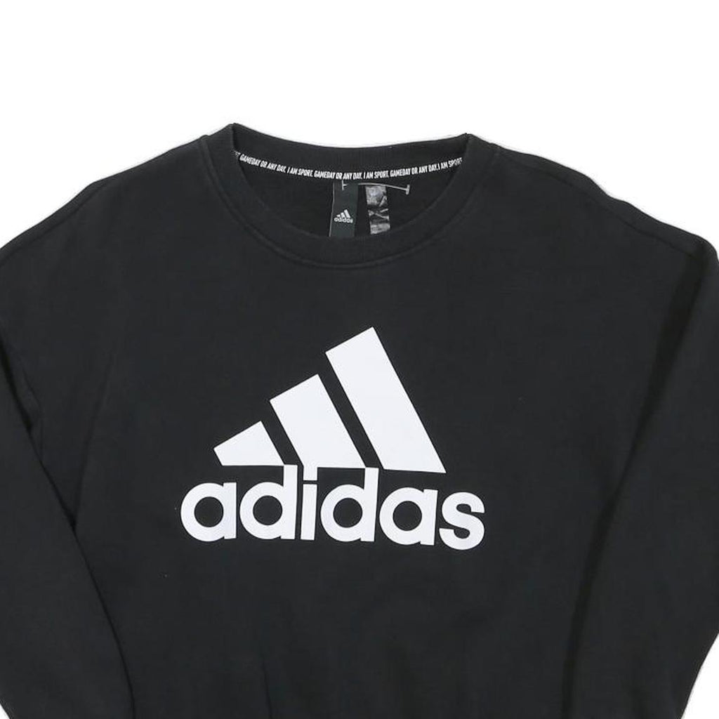 ADIDAS Womens Black Cotton Blend Crew Neck Sweatshirt XS Logo Print
