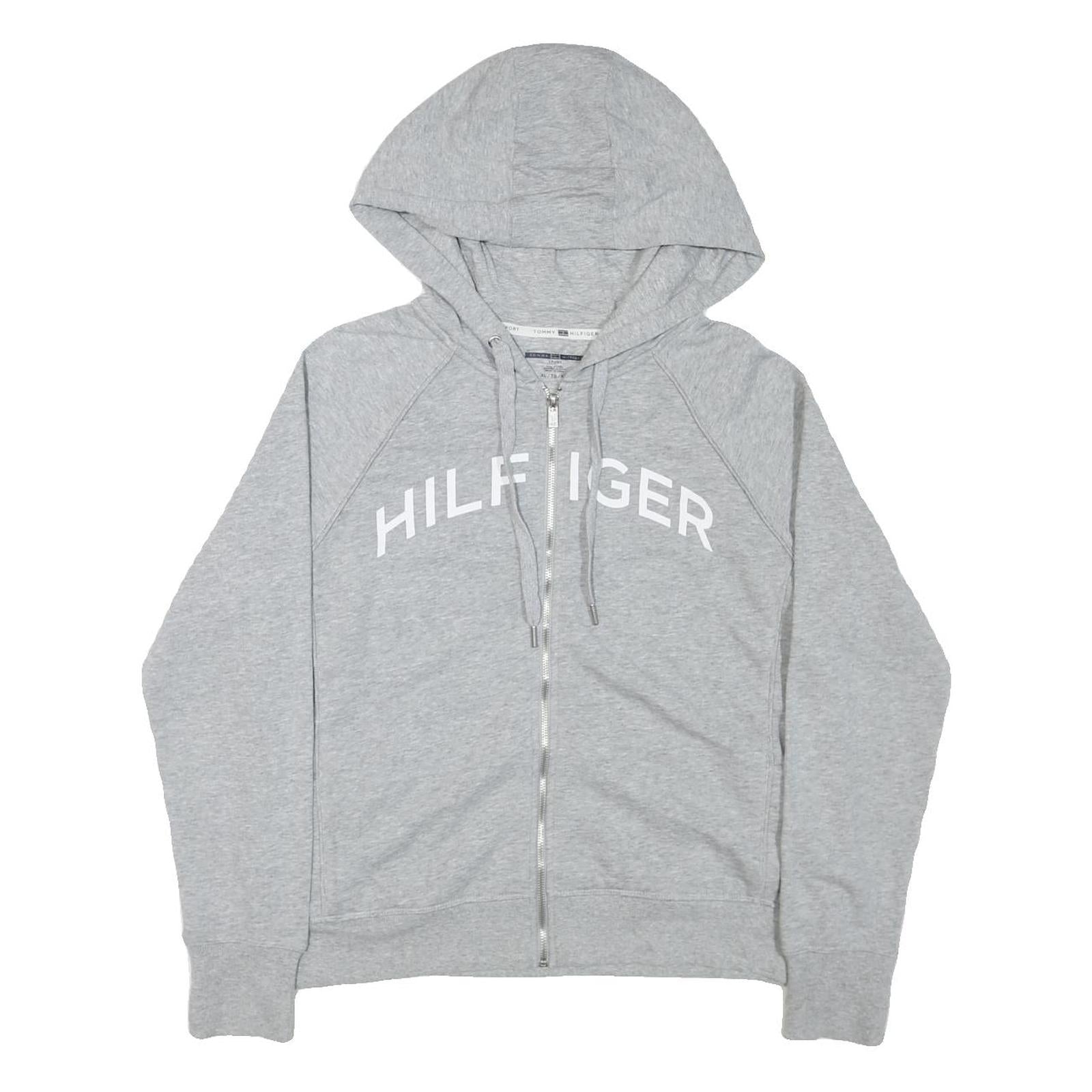 TOMMY HILFIGER Womens Grey Zip Up Hoodie XL Cotton Blend Casual Sweatshirt