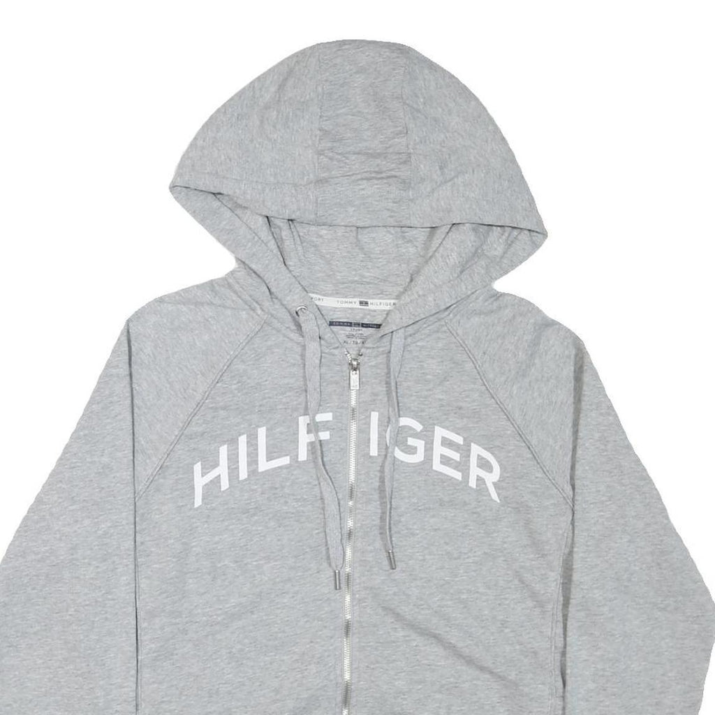 TOMMY HILFIGER Womens Grey Zip Up Hoodie XL Cotton Blend Casual Sweatshirt