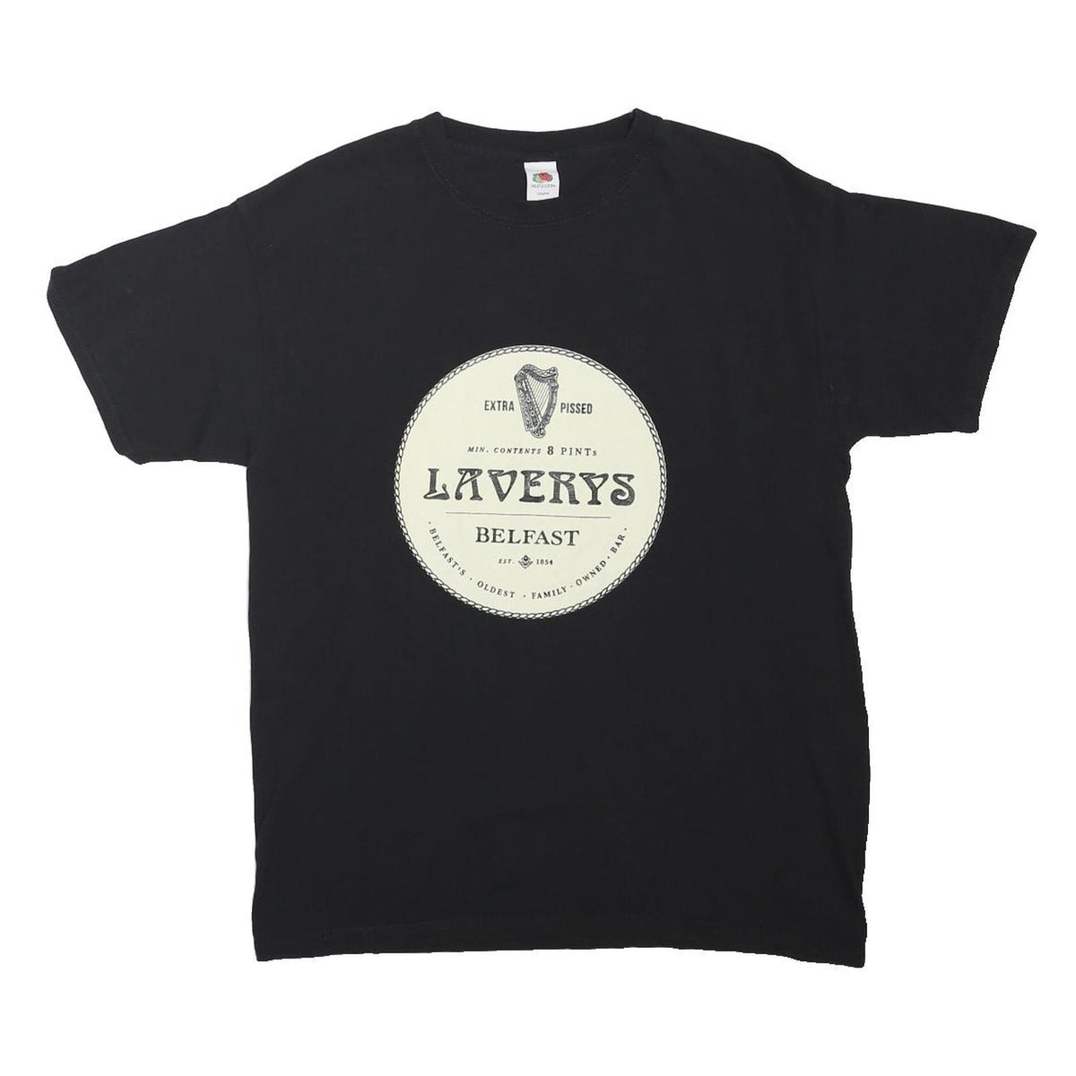 FRUIT OF THE LOOM Mens Black Laverys Belfast Graphic T-Shirt M Short Sleeve Crew
