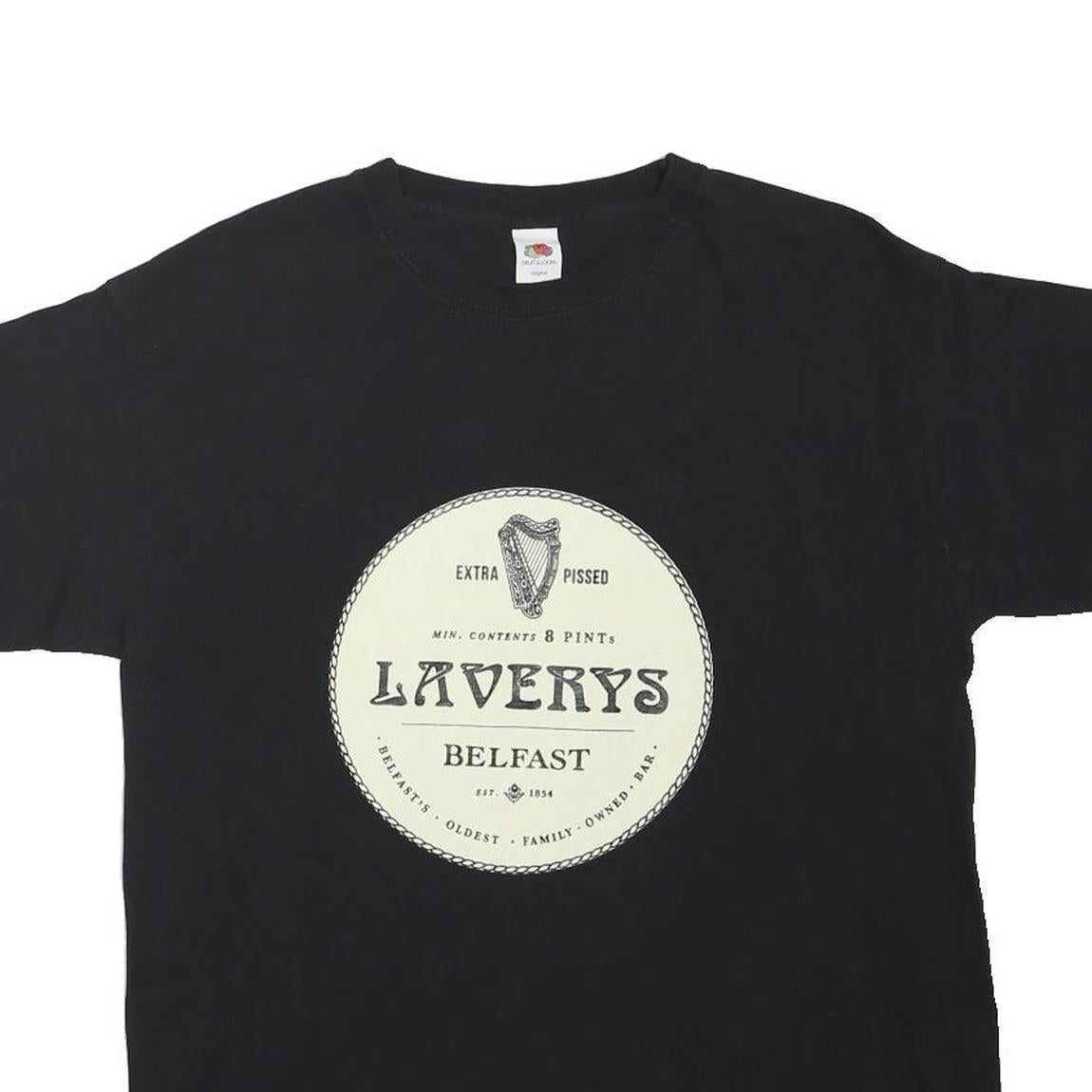 FRUIT OF THE LOOM Mens Black Laverys Belfast Graphic T-Shirt M Short Sleeve Crew
