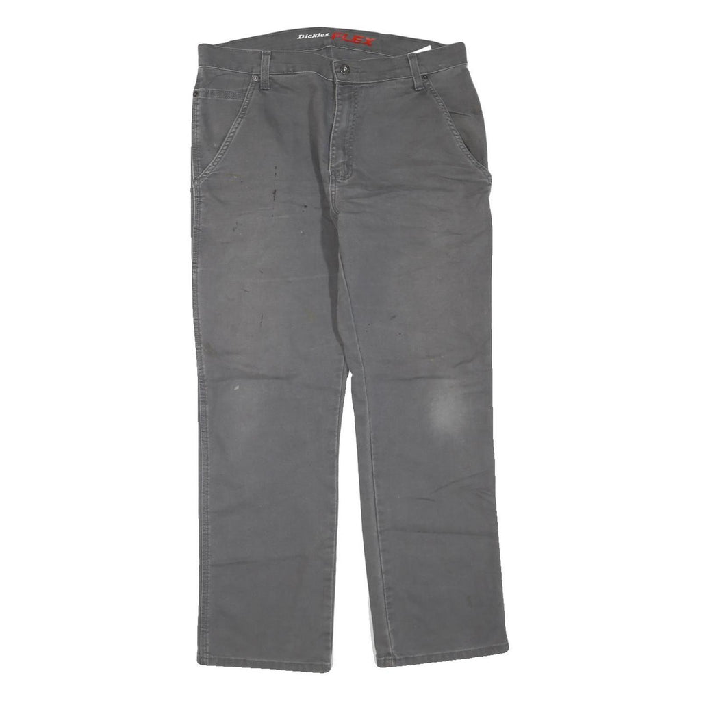 DICKIES Mens Cotton Blend Grey Regular Straight Trousers W34 L30 Workwear Zip