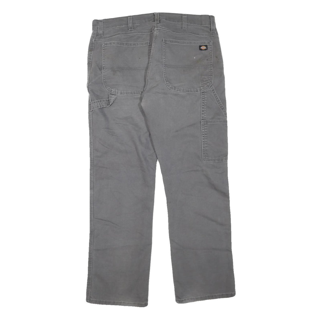 DICKIES Mens Cotton Blend Grey Regular Straight Trousers W34 L30 Workwear Zip