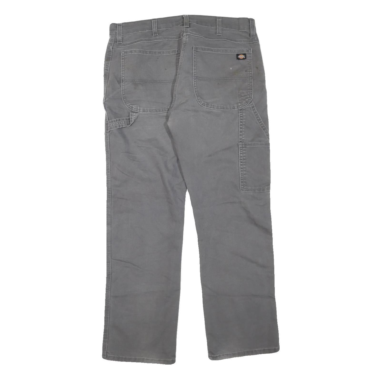 DICKIES Mens Cotton Blend Grey Regular Straight Trousers W34 L30 Workwear Zip