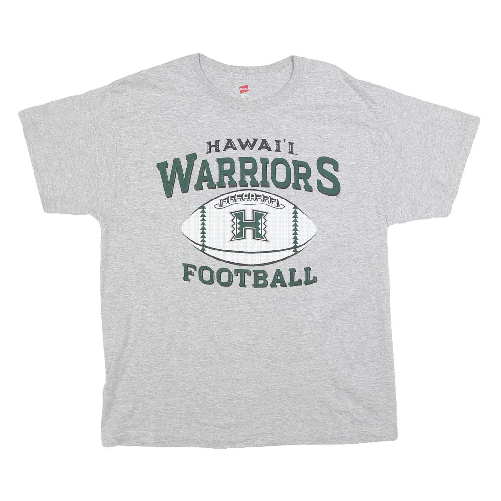 HANES Mens Grey Hawaii Warriors Football Graphic T-Shirt L Short Sleeve Crew
