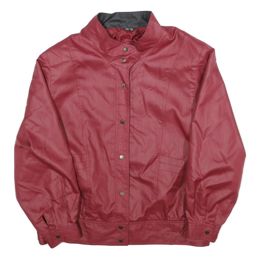 Womens Red Button Jacket M Plain Classic Fit Stand-Up Collar Stylish Outerwear