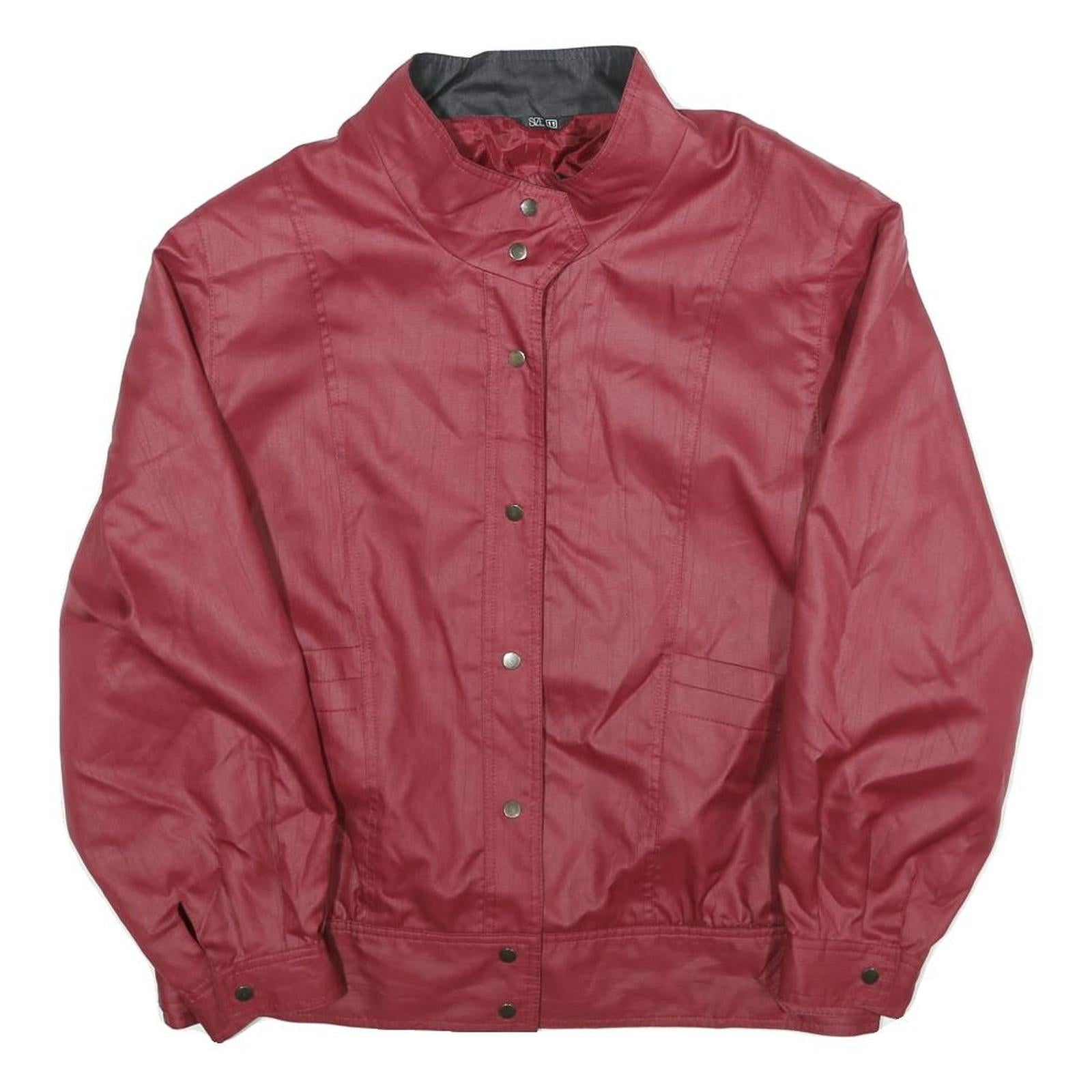 Womens Red Button Jacket M Plain Classic Fit Stand-Up Collar Stylish Outerwear