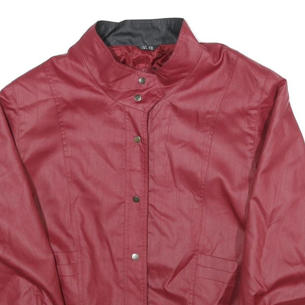 Womens Red Button Jacket M Plain Classic Fit Stand-Up Collar Stylish Outerwear