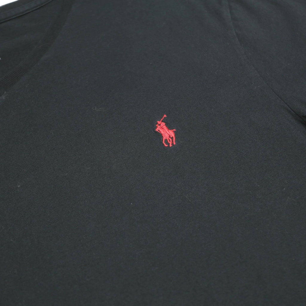 POLO RALPH LAUREN Womens Black V-Neck T-Shirt L Cotton Classic Casual