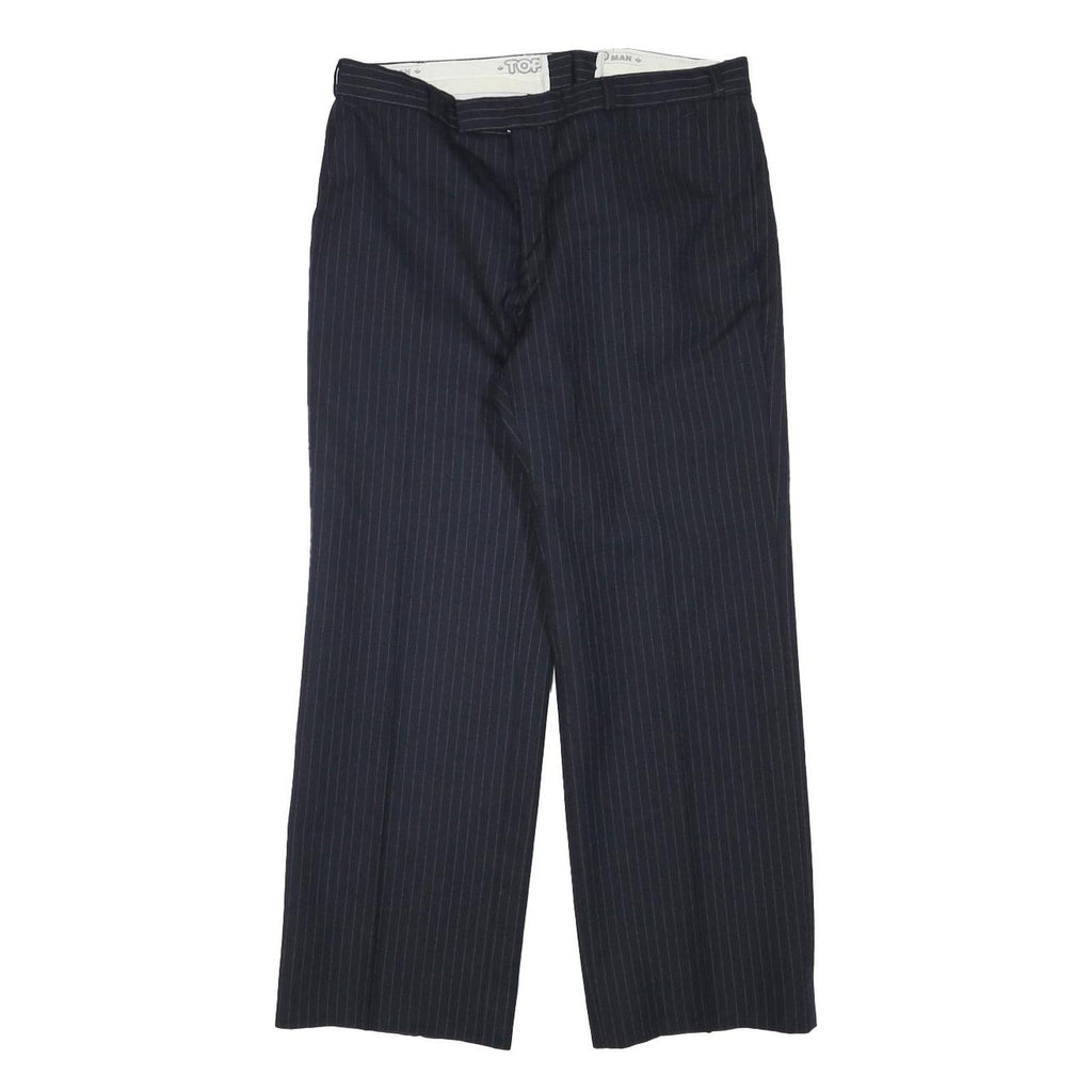 TOP MAN Mens Wool Blend Navy Regular Straight Trousers W31 L26 Pinstripe Zip