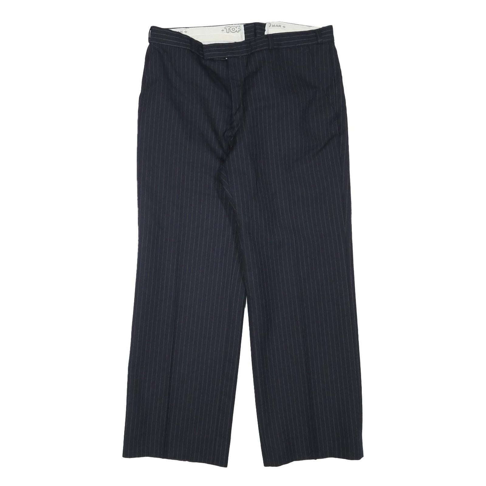 TOP MAN Mens Wool Blend Navy Regular Straight Trousers W31 L26 Pinstripe Zip