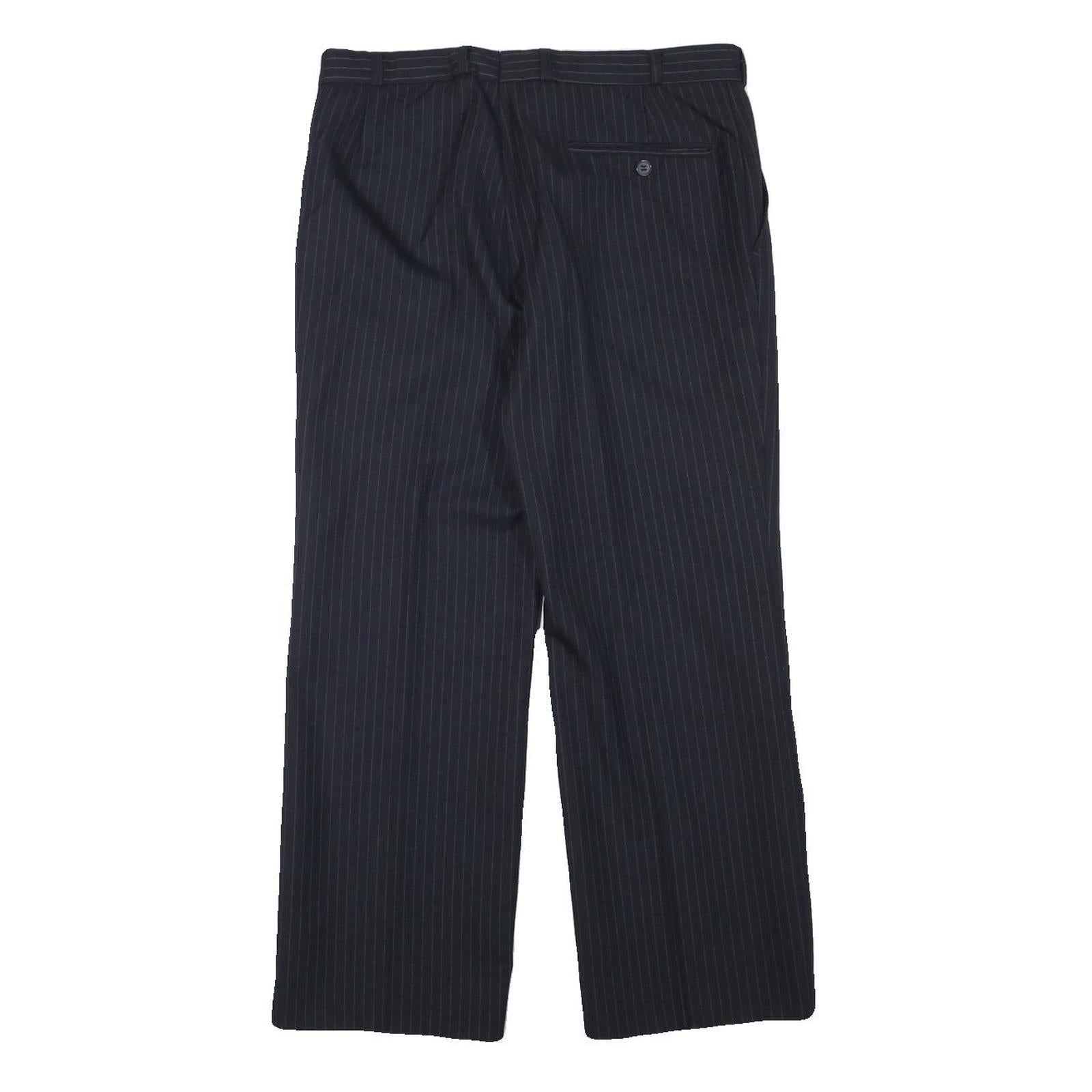 TOP MAN Mens Wool Blend Navy Regular Straight Trousers W31 L26 Pinstripe Zip