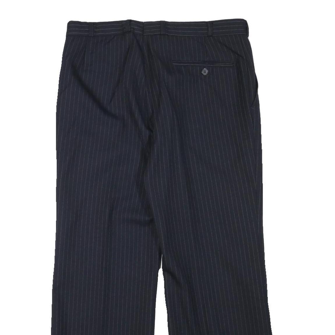 TOP MAN Mens Wool Blend Navy Regular Straight Trousers W31 L26 Pinstripe Zip